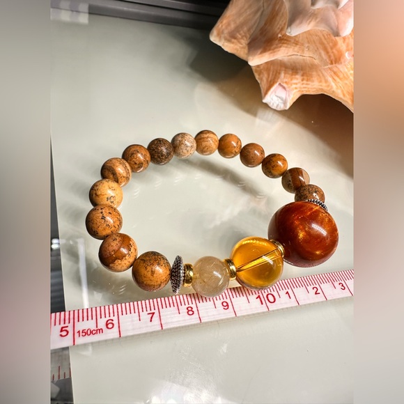 PICTURE JASPER + CITRINE + WILLOW SEA CORAL  NATURAL STONE BRACELET size 7” - Picture 9 of 13